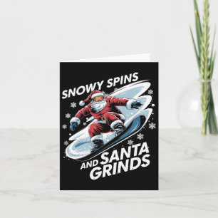 Carte Snowboardeur de Noël Snowy Spins Père Noël Grinds 