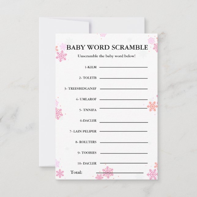 Carte Snowflake Baby mot scramble jeu baby shower (Devant)