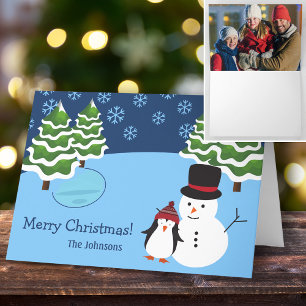 Carte Snowflakes de Noël avec nom de famille et photo