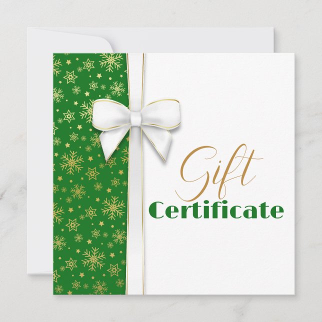 Carte Snowflakes Gold Luxe Noël Blanc Bow Green (Devant)
