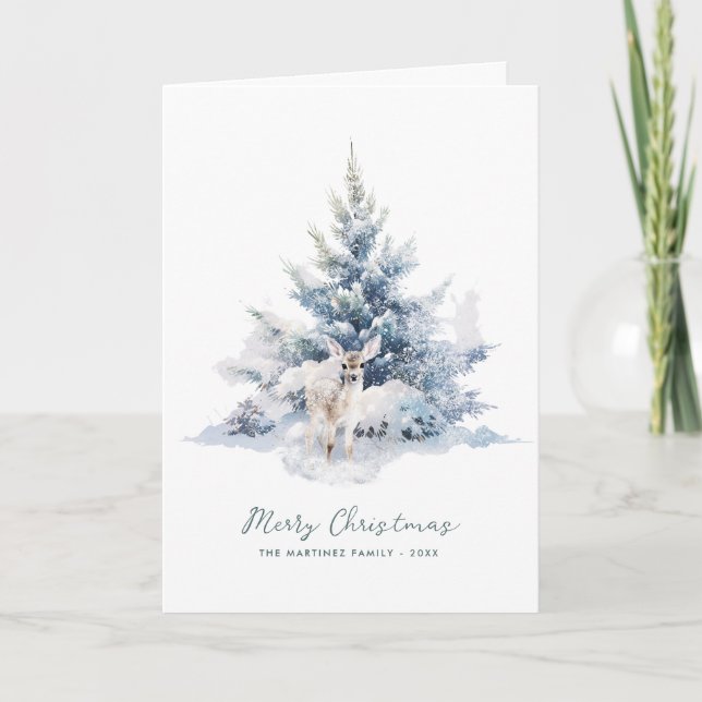 Carte Snowland Pine Deer Joyeux Noël Appartement (Devant)