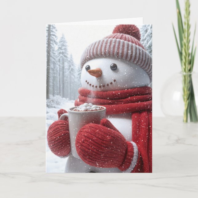 Carte Snowman avec Chocolat chaud et flocons de neige (Devant)