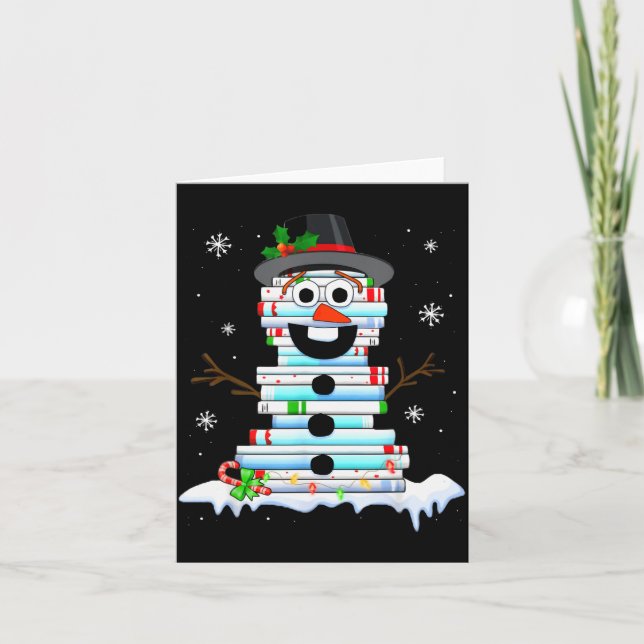 Carte Snowman Book Stack Librarian Book Lover Christmas  (Devant)