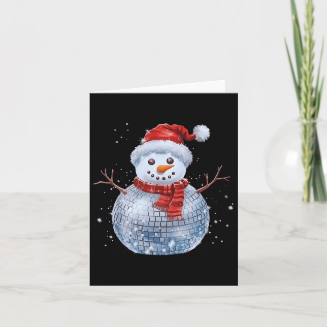 Carte Snowman Christmas Retro Santa Hat Disco Ball Match (Devant)