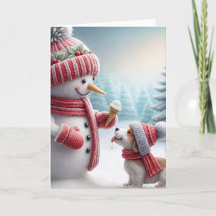 Carte Snowman de Noël avec chien