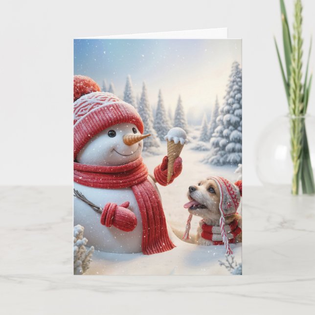 Carte Snowman De Noël Avec Cône De Crème De Glace (Devant)