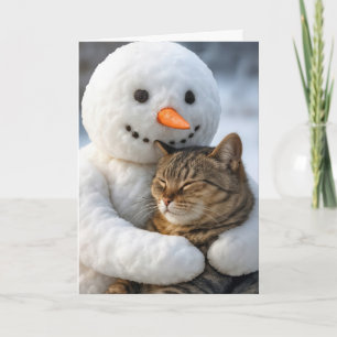 Carte Snowman de Noël en train de serrer un tabby