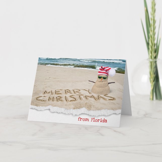 Carte Snowman De Noël Sur La Plage (Devant)