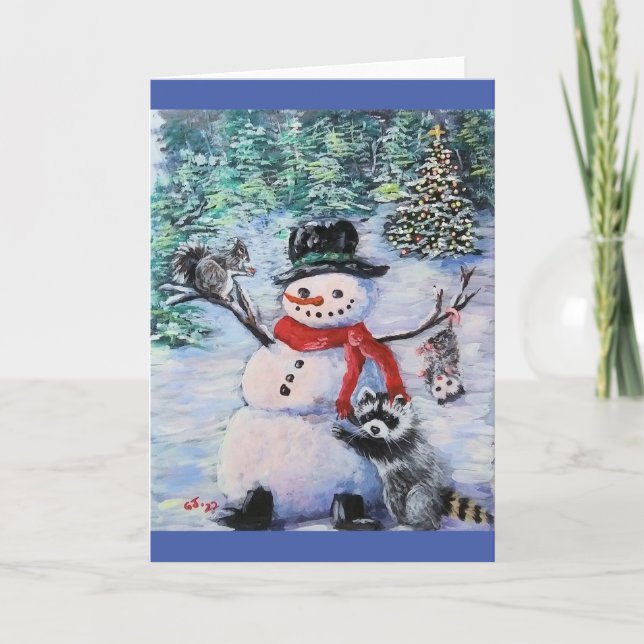 Carte Snowman, écureuil, raton laveur, opossum Blank Car (Devant)