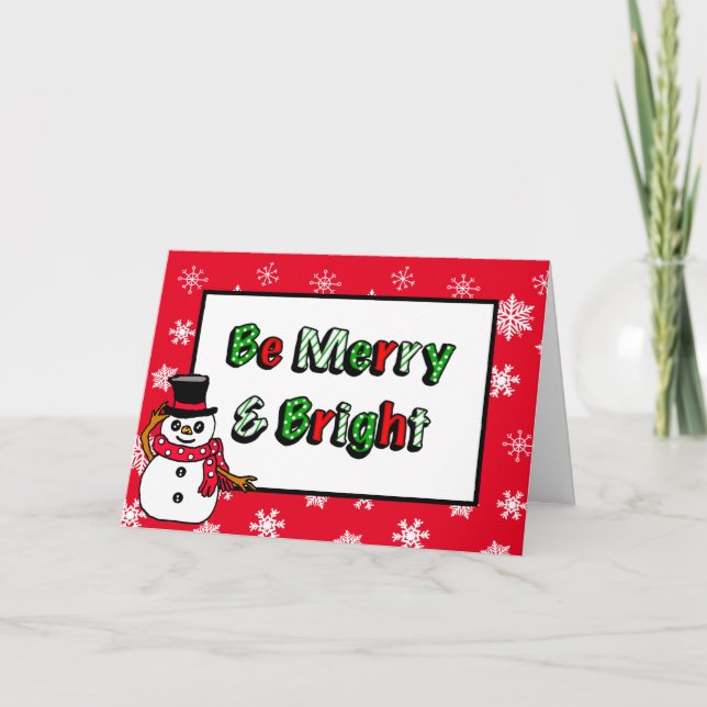 Carte Snowman joyeux et droit main tiré (Devant)