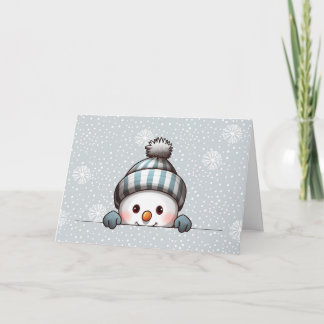 Carte Snowman Peeking Personalized Christmas Card