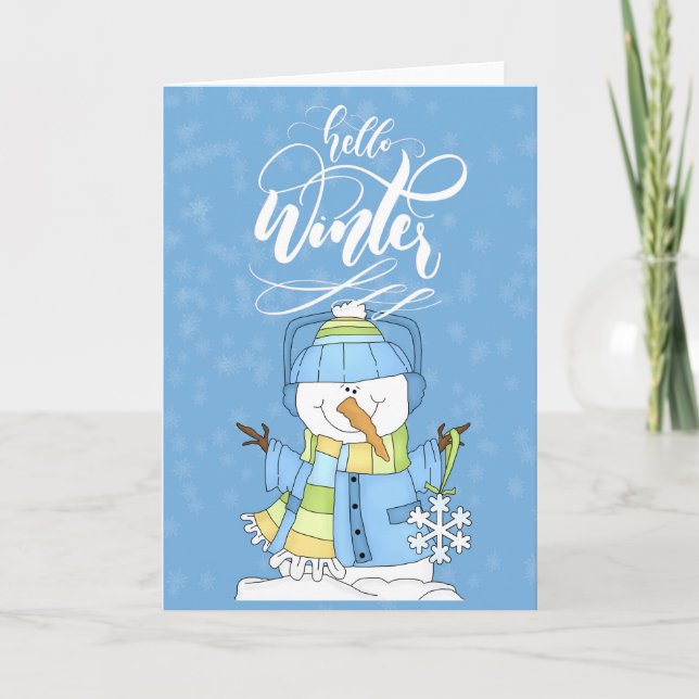 Carte Snowman portant le bleu - Bonjour hiver (Devant)