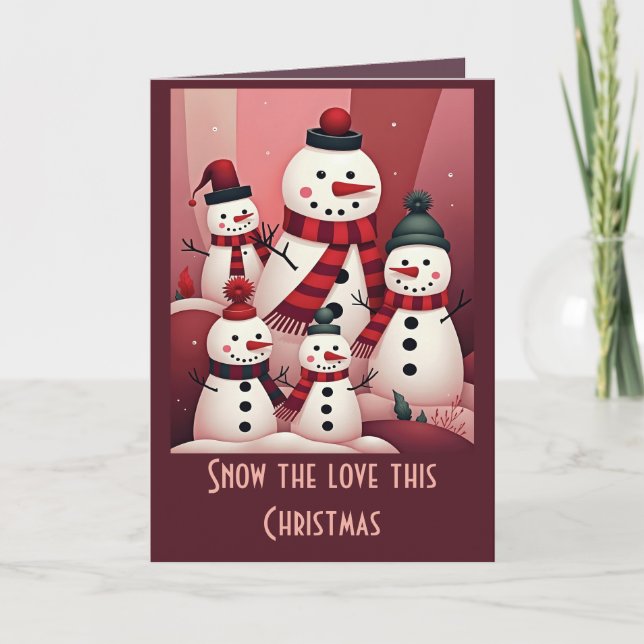 Carte Snowmen In A Sweet Kitschy Christmas Pink Theme  (Devant)