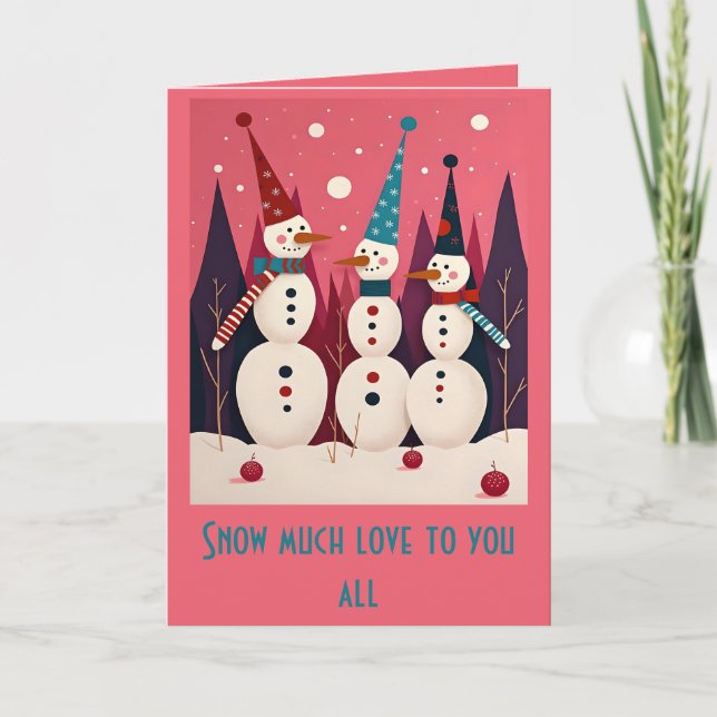 Carte Snowmen Three Ice Men Pink Theme Kitschmas (Devant)