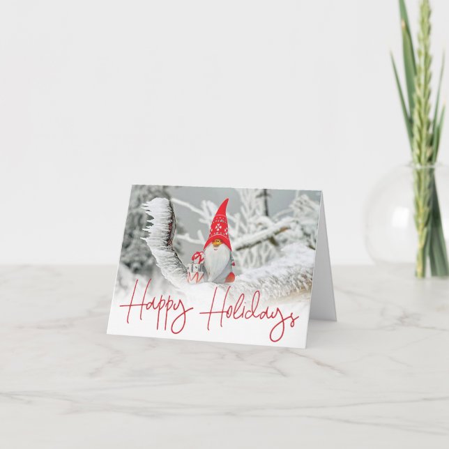 Carte Snowy Festive mignonne Gnome Joyeuses Fêtes (Devant)