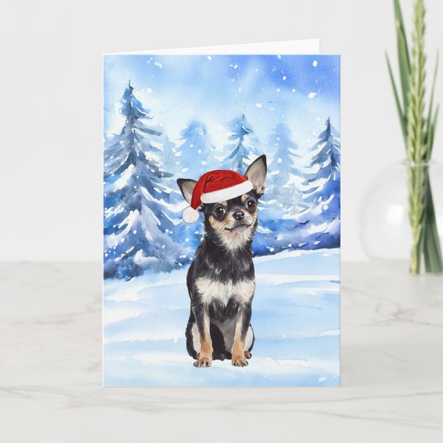 Carte Snowy Père Noël Chihuahua Aquarelle Noël (Devant)