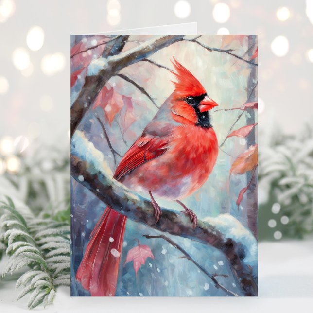 Carte Snowy Winter Cardinal Modern Art (Créateur téléchargé)