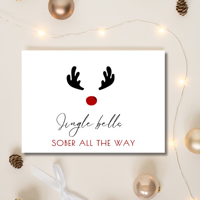 Carte Sobre minimaliste mou soutien Noël (sober xmas card with text; jingle bells sober all the way)
