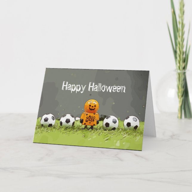 Carte Soccer Happy Halloween avec des boules sur herbe v (Devant)