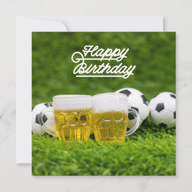 Carte Soccer Joyeux Anniversaire avec Bière et boules su (Devant)