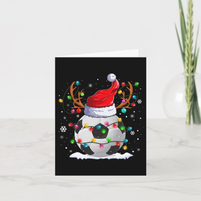 Carte Soccer Santa Hat Reindeer lumières de Noël amusant (Devant)