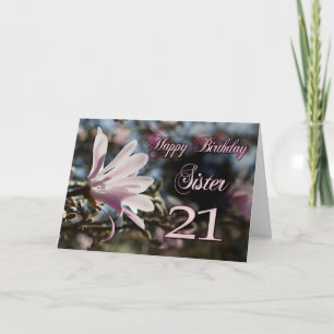 Carte Soeur 21e anniversaire avec magnolia
