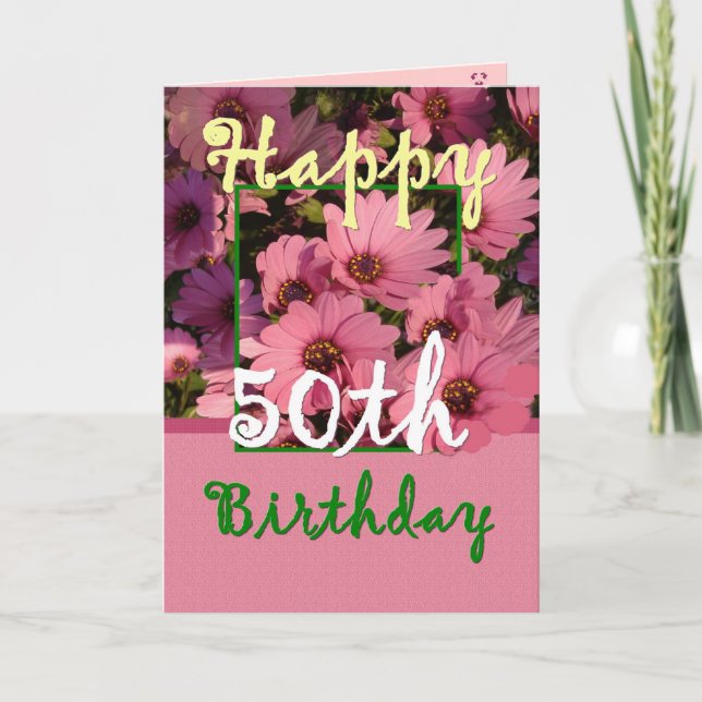 Carte SOEUR - 50e anniversaire avec Fleurs de marguerite (Devant)