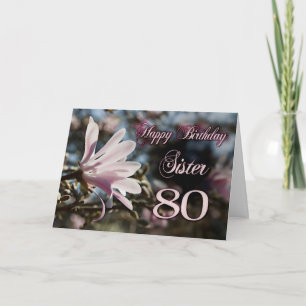 Carte Soeur 80e anniversaire avec magnolia