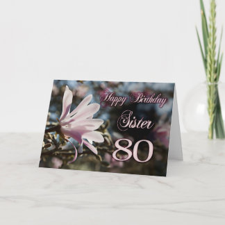 Carte Soeur 80e anniversaire avec magnolia