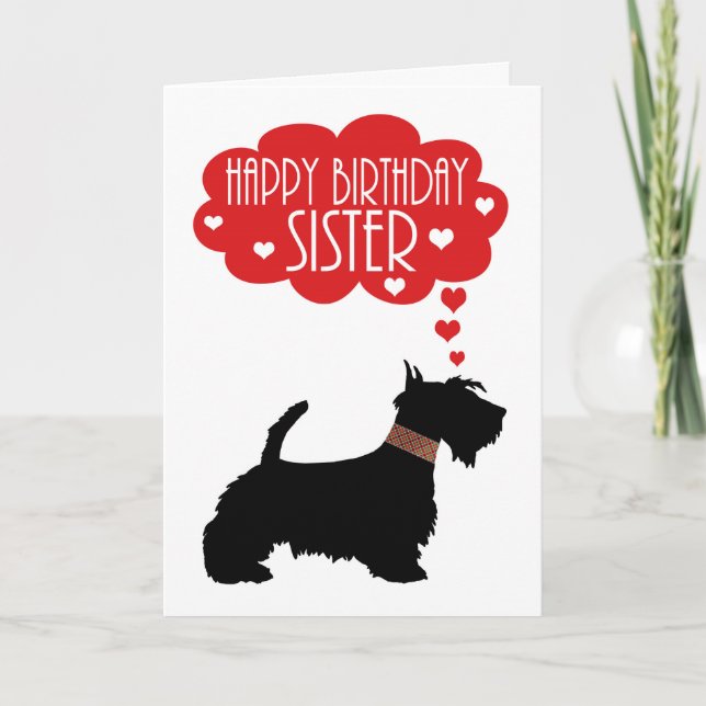 Carte Soeur Anniversaire Avec Silhouette Scottish Terrie (Devant)
