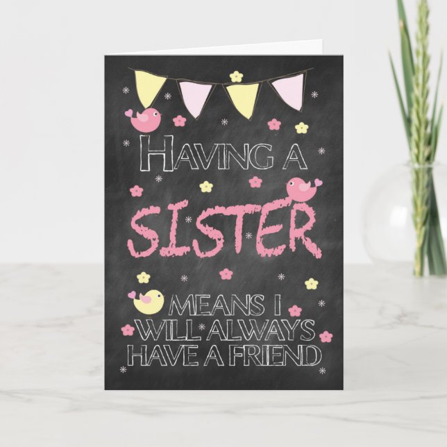 Carte Soeur Anniversaire Chalkboard Avec Petits Oiseaux (Devant)