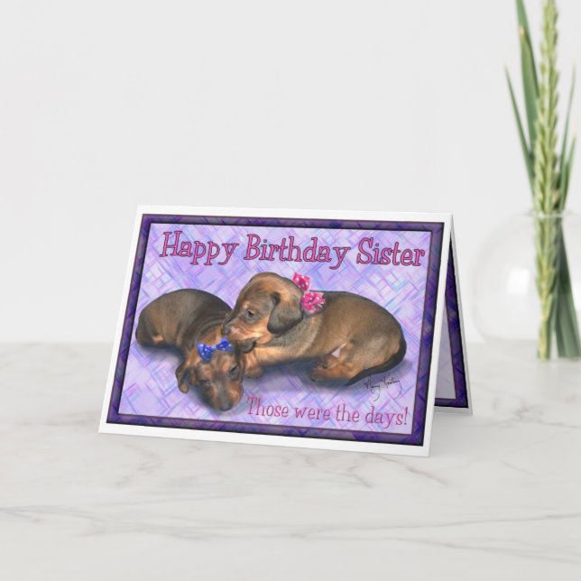 Carte Soeur Anniversaire Deux petites soeurs dachshund (Devant)