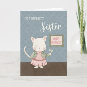 Carte Soeur Anniversaire Kitty dans une robe Fleur tenue