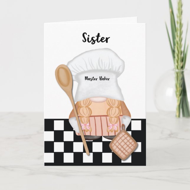 Carte Soeur Anniversaire Whimsical Gnome Baker Baking (Devant)
