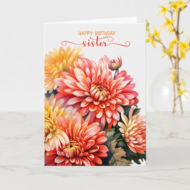 Carte Soeur Chrysanthemums pour Novembre Anniversaire (Fleur jaune)