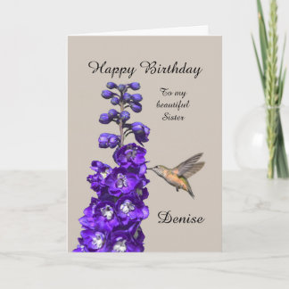 Carte Soeur d'anniversaire heureuse colibri, Denise