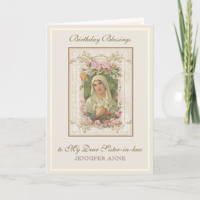 Carte Soeur d'anniversaire Vierge Marie Jésus-belle-soeu (Devant)