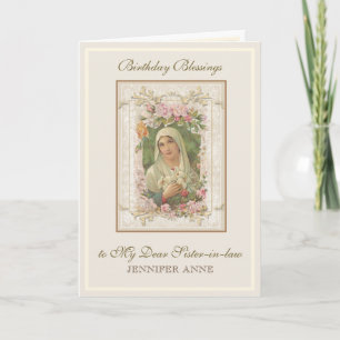 Carte Soeur d'anniversaire Vierge Marie Jésus-belle-soeu