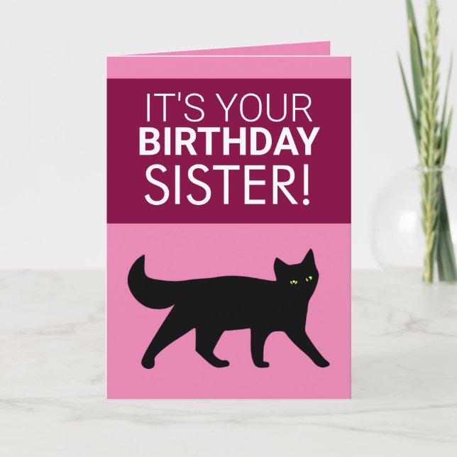 Carte Soeur des chats noirs amusante, anniversaire (Devant)