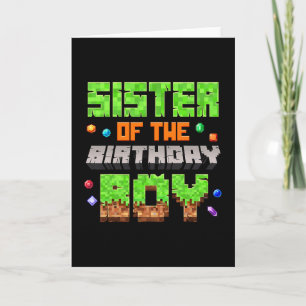 Carte Sœur du garçon d'anniversaire Pixel Jeu vidéo de j