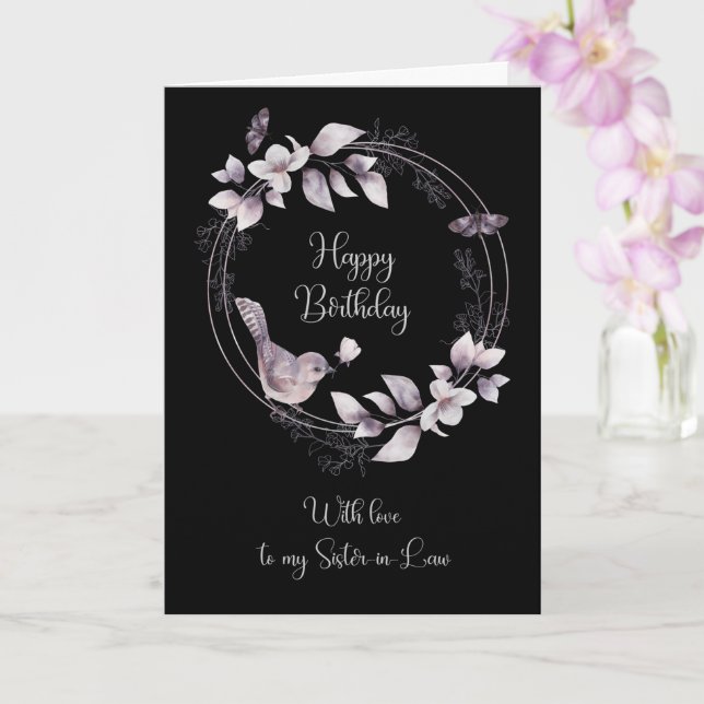 Carte Soeur en droit Anniversaire Oiseaux et papillons (Orchidée)