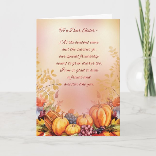 Carte Soeur et ami Thanksgiving Appréciation (Devant)