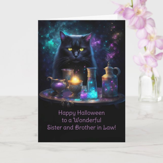 Carte Soeur et Frère en Droit avec Chat Noir mignon (Orchidée)