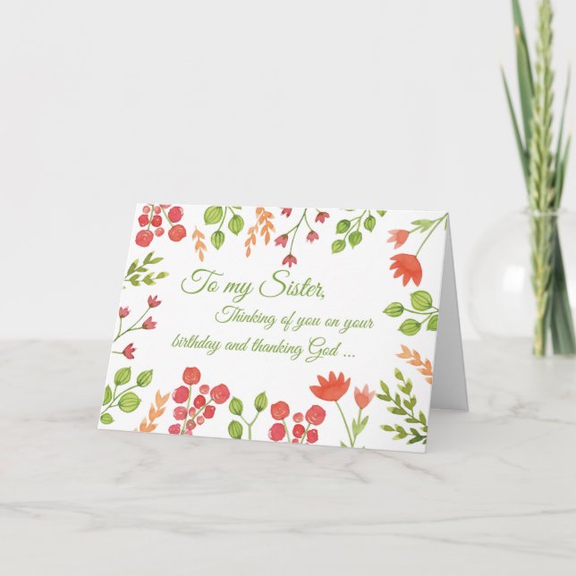 Carte Soeur, Fleurs Aquarelles Anniversaire Religieux (Devant)