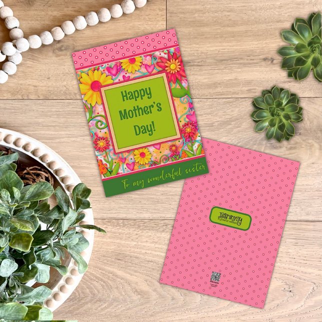Carte Soeur Floral Hearts Pretty Pink Mother Day (Créateur téléchargé)