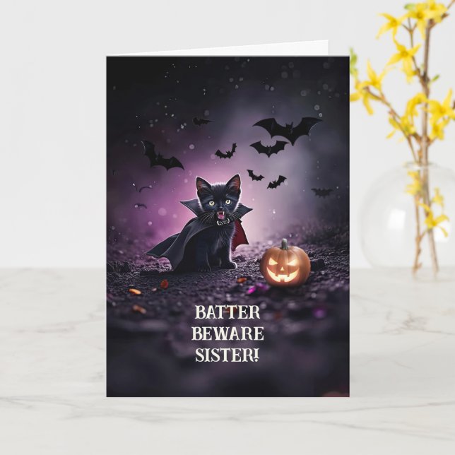 Carte Soeur Humoristique Drôle Halloween mignonne (Fleur jaune)