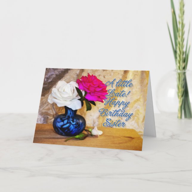 Carte Soeur, joyeux anniversaire avec les roses peints (Devant)