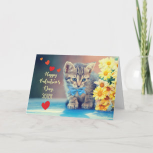 Carte Soeur Love Valentine Kitten avec marguerites jaune