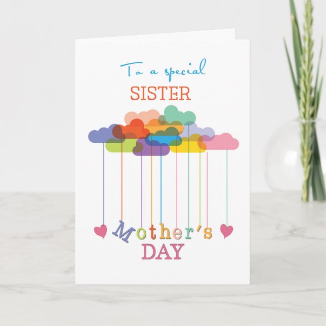 Carte Soeur, mignonne fête des mères Arc-en-ciel Nuages  (Devant)