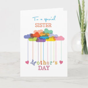 Carte Soeur, mignonne fête des mères Arc-en-ciel Nuages 